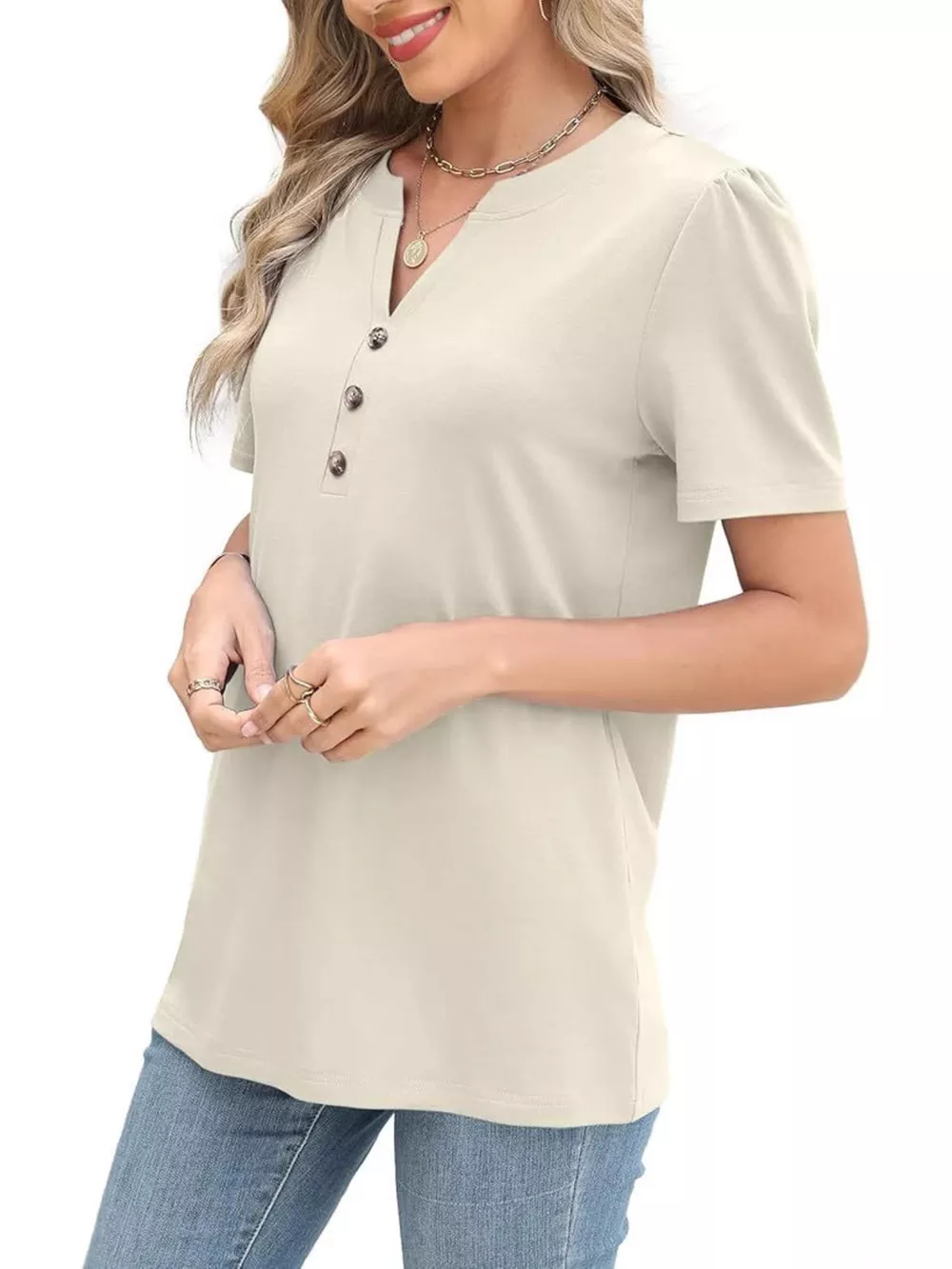 Full Size Notched Short Sleeve Blouse Plus Size, image 23