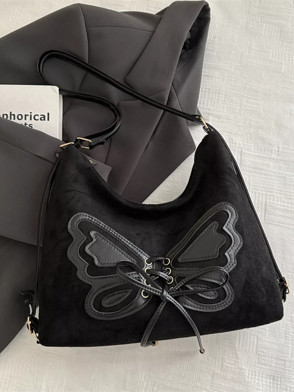 Butterfly Decor Lace-Up Shoulder Bag, image 7