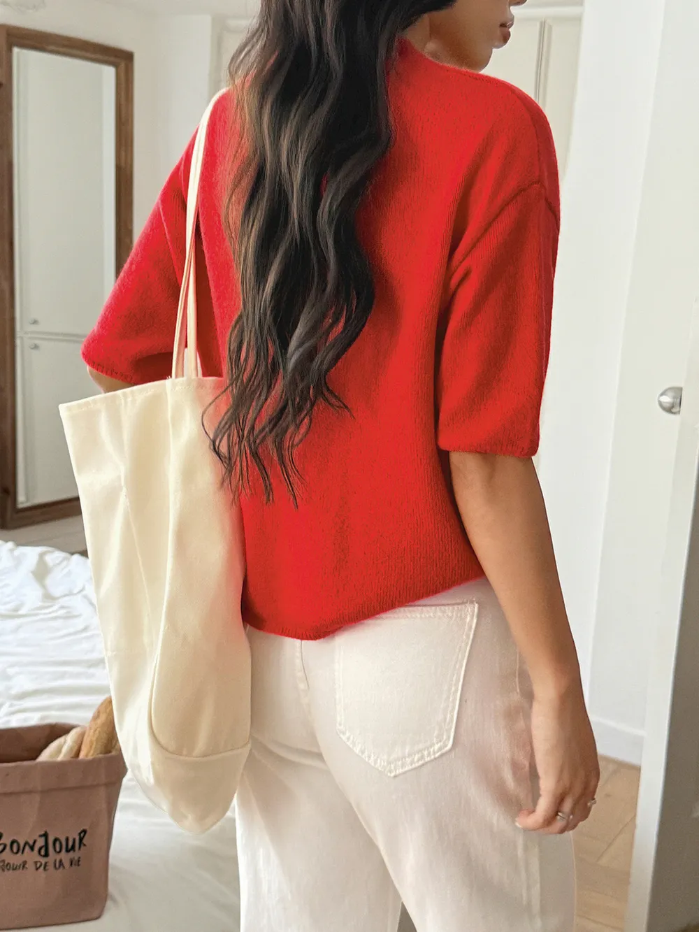 Ribbed Hem Round Neck Sweater, image 13