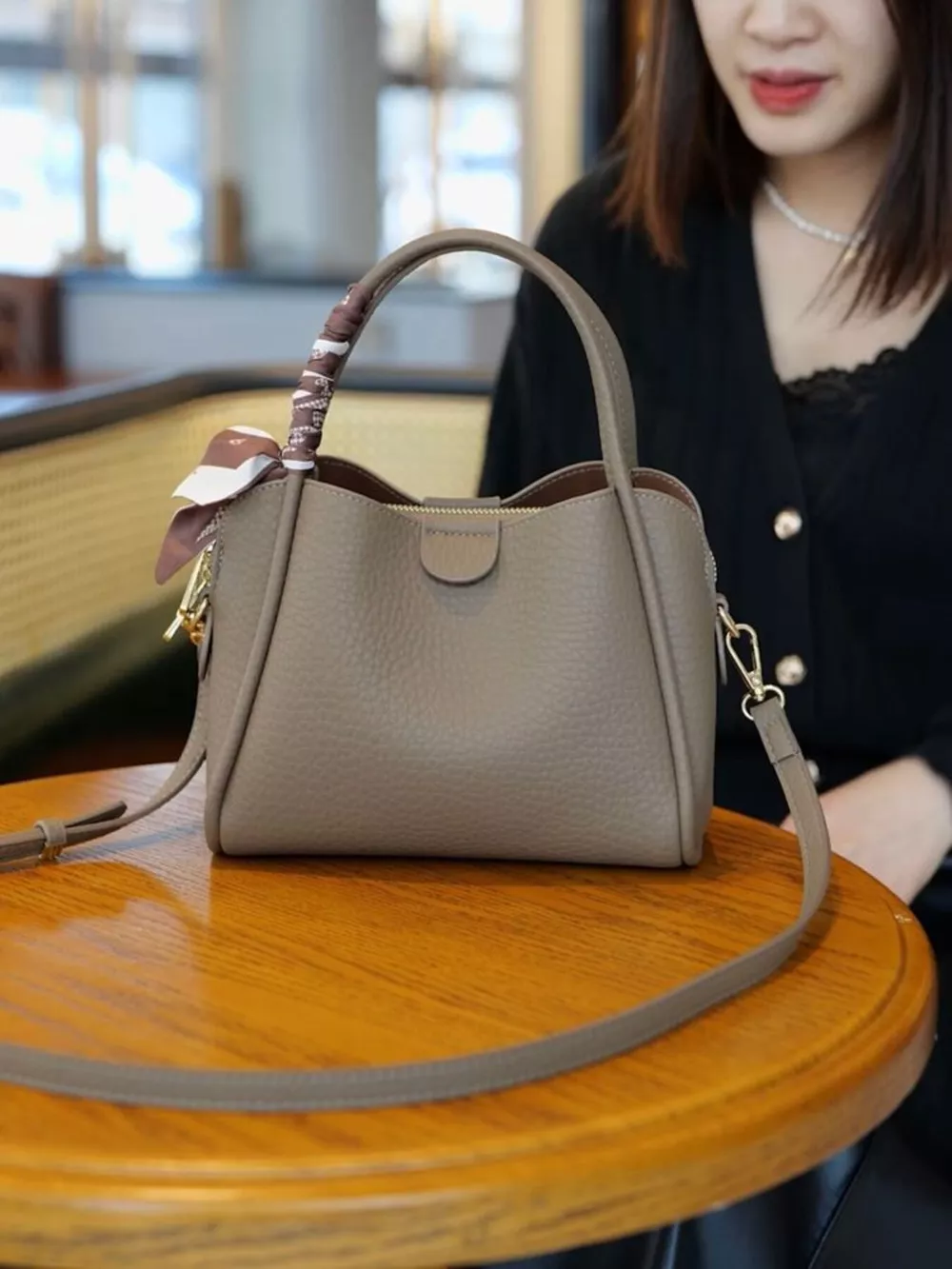Leather Top Handle Crossbody Bag, image 6