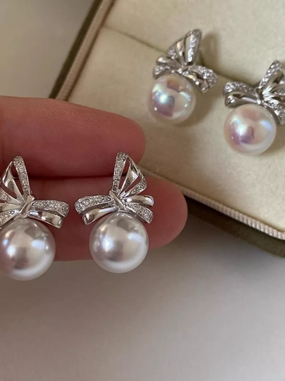 Pearl Bowknot Drop Earrings, image 4