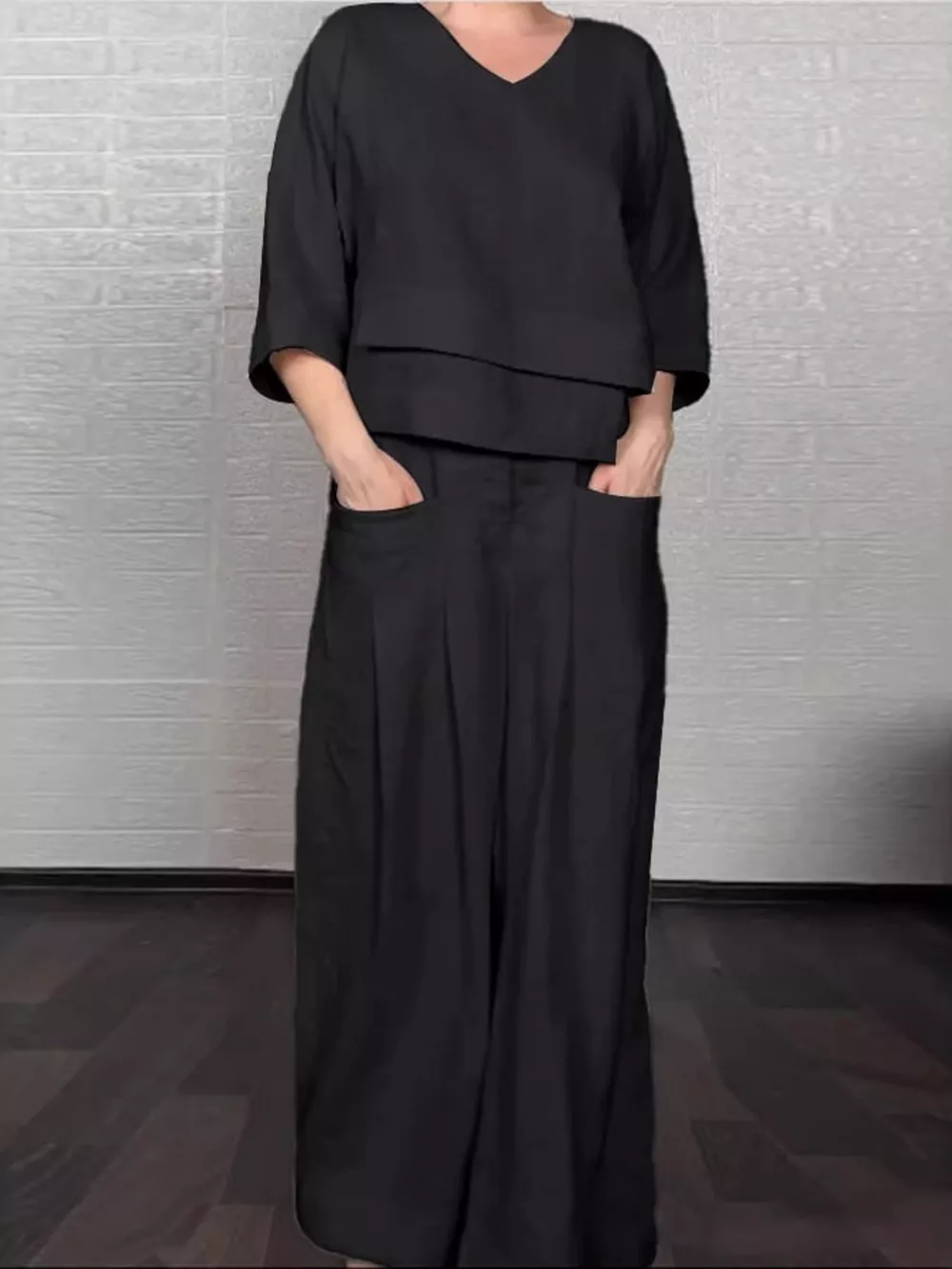 Full Size V-Neck Long Sleeve Top and Pants Set Plus Size, image 7
