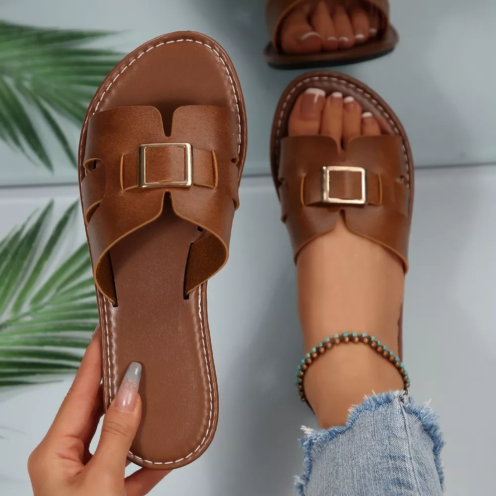 Elegant Buckle Slide Sandals, image 3