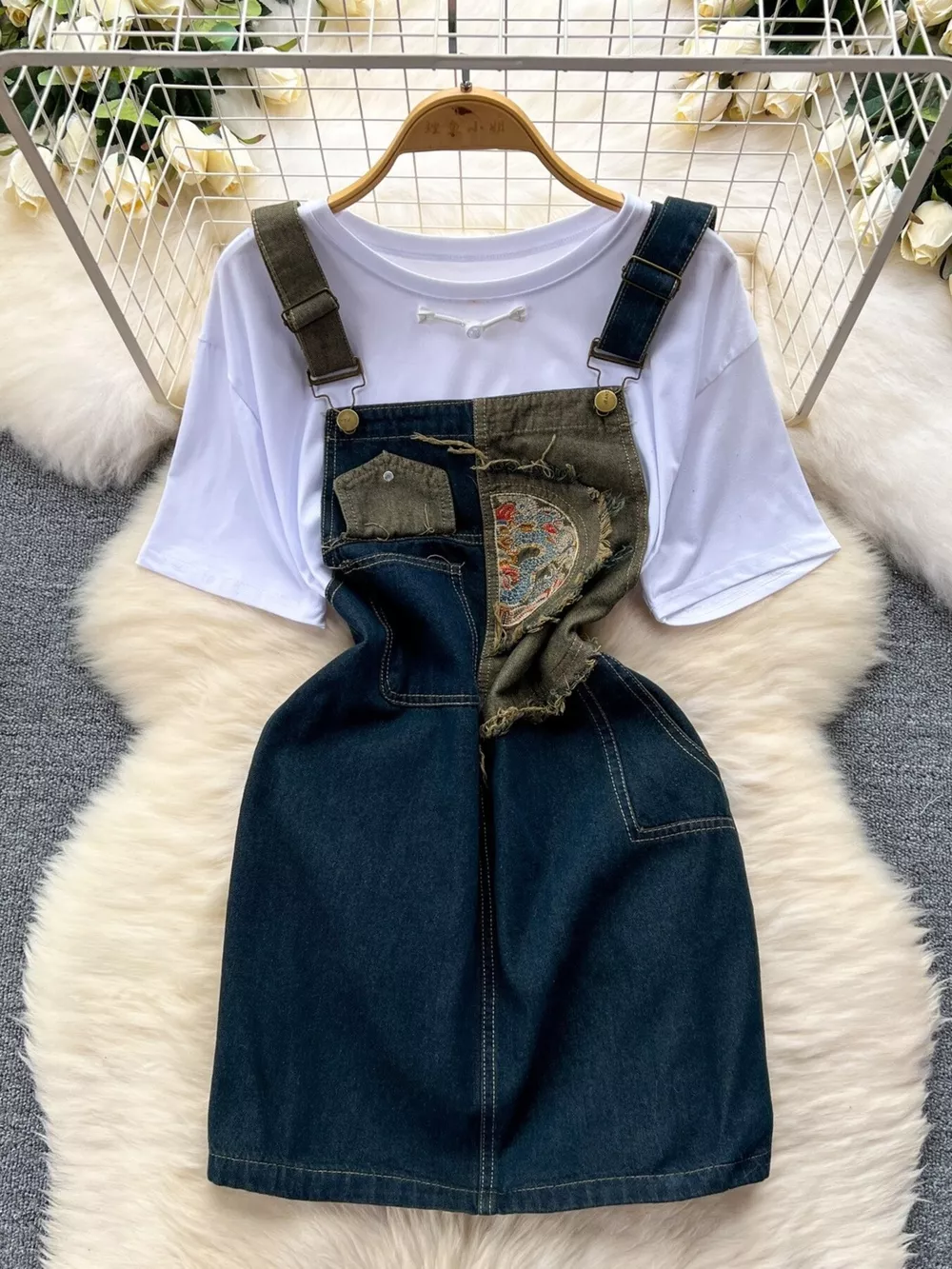 Short Sleeve T-Shirt and Denim Overall Dress Set, image 2