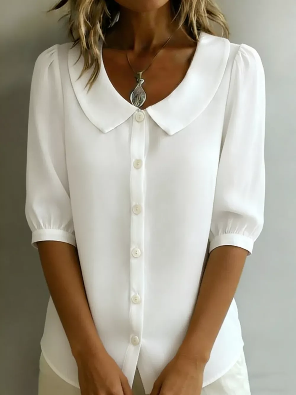 Peter Pan Collar Puff Sleeve Shirt, image 2