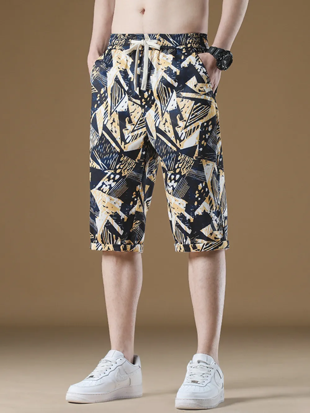 Men's Plus Size Geometric Print Shorts, image 3