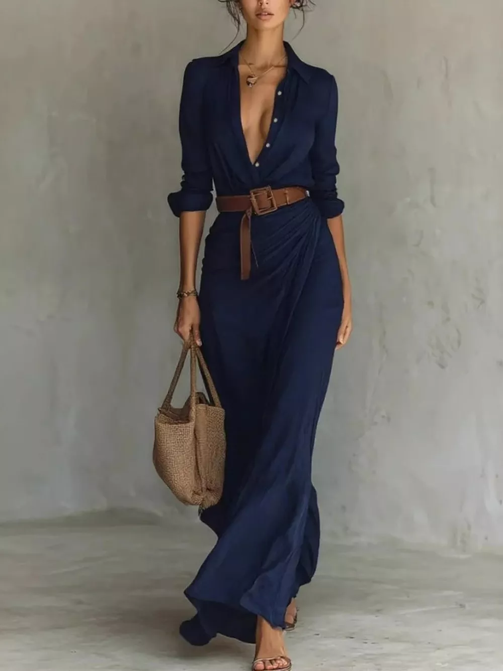 Full Size Elegant V-Neck Ruched Maxi Dress with Belt Plus Size, image 5
