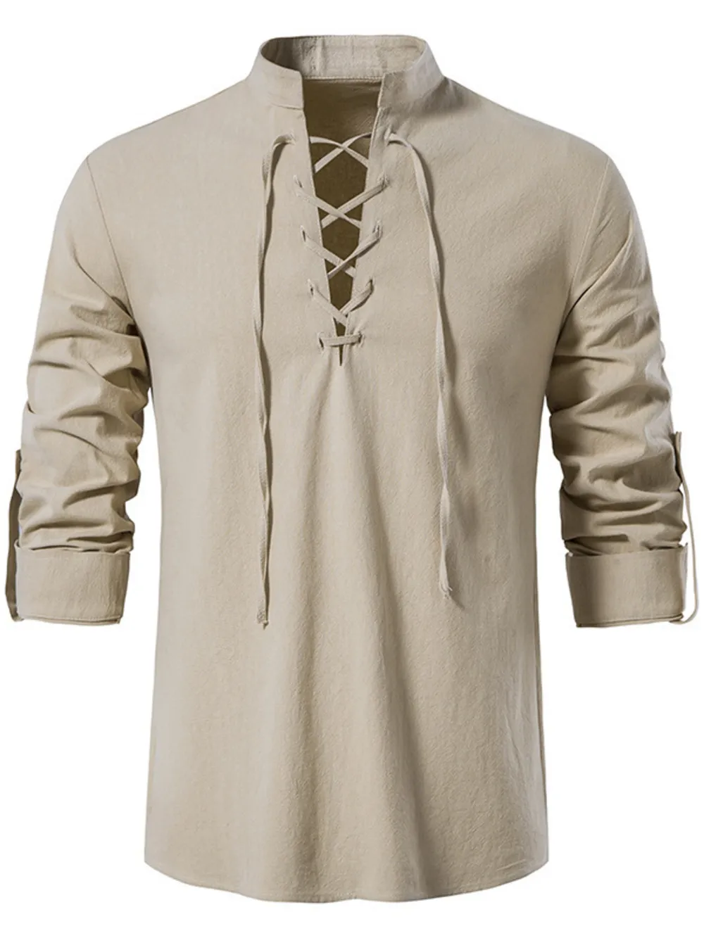 Men's Lace Up Long Sleeve Blouse, image 9