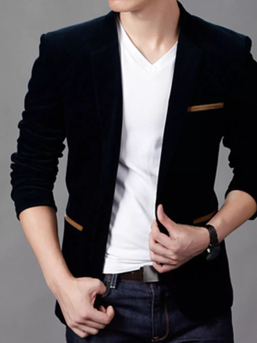 Men's Plus Size Slim Fit Velvet Blazer, image 2