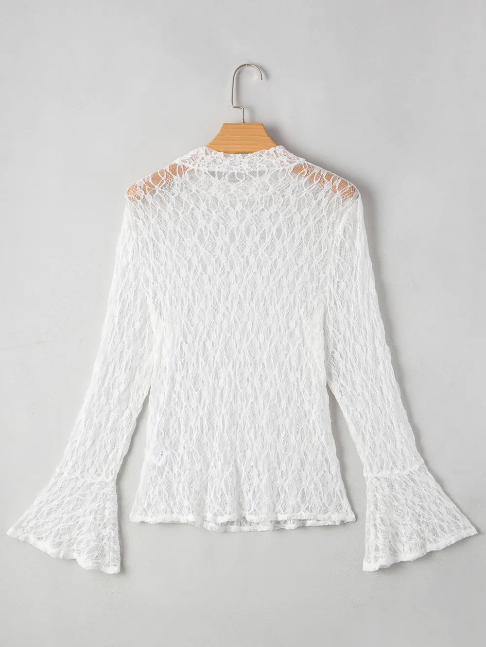 Sheer Lace Bell Sleeve Mock Neck Blouse, image 7