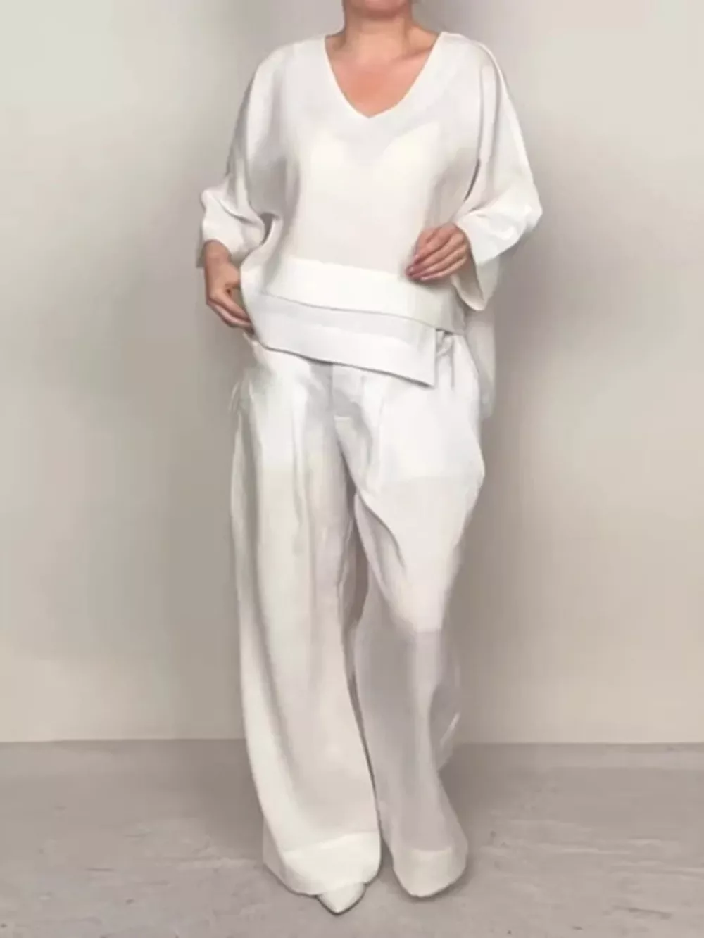 Full Size V-Neck Long Sleeve Top and Pants Set Plus Size