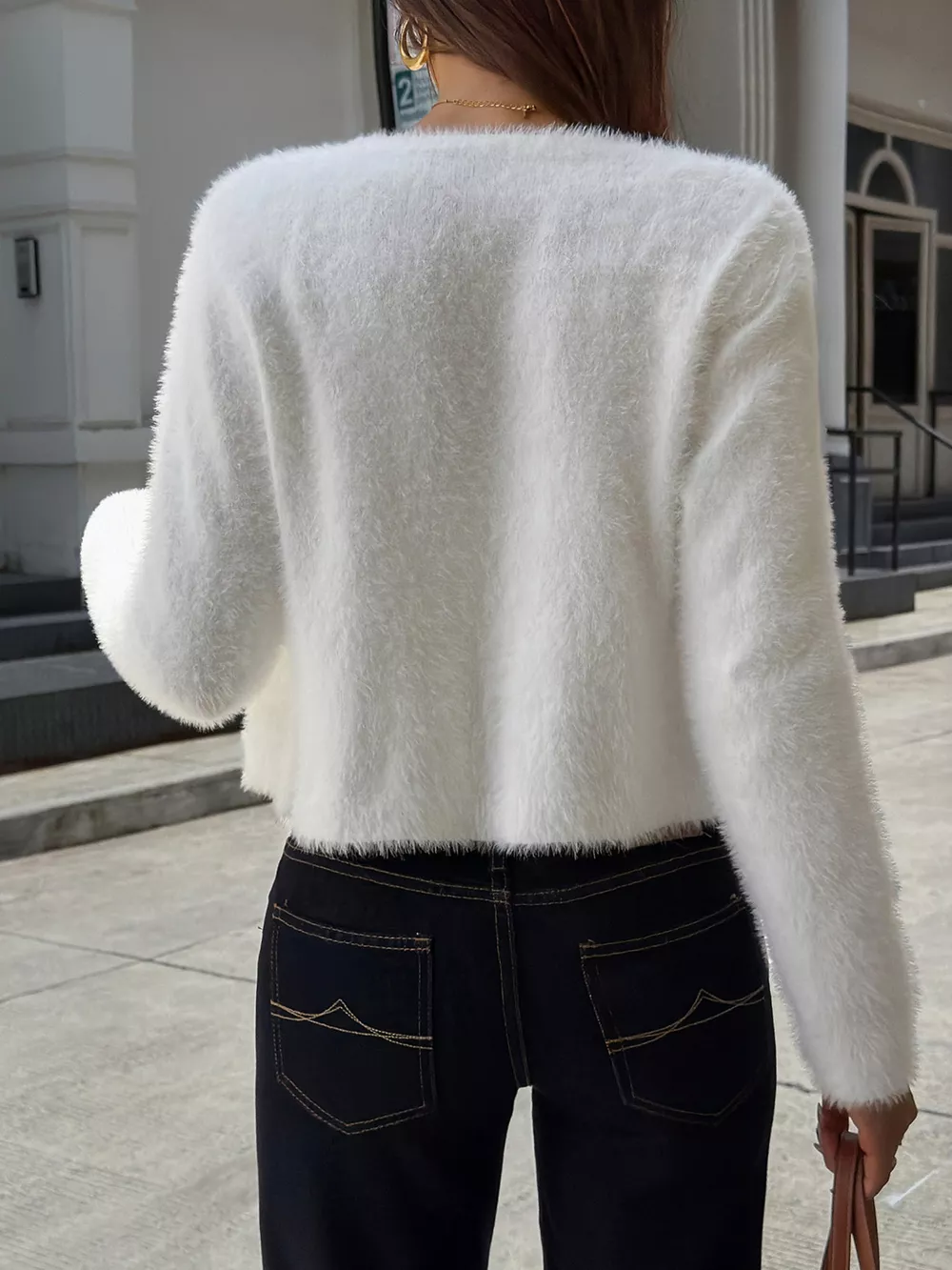 Fuzzy Knit Button-Down Cardigan, image 5