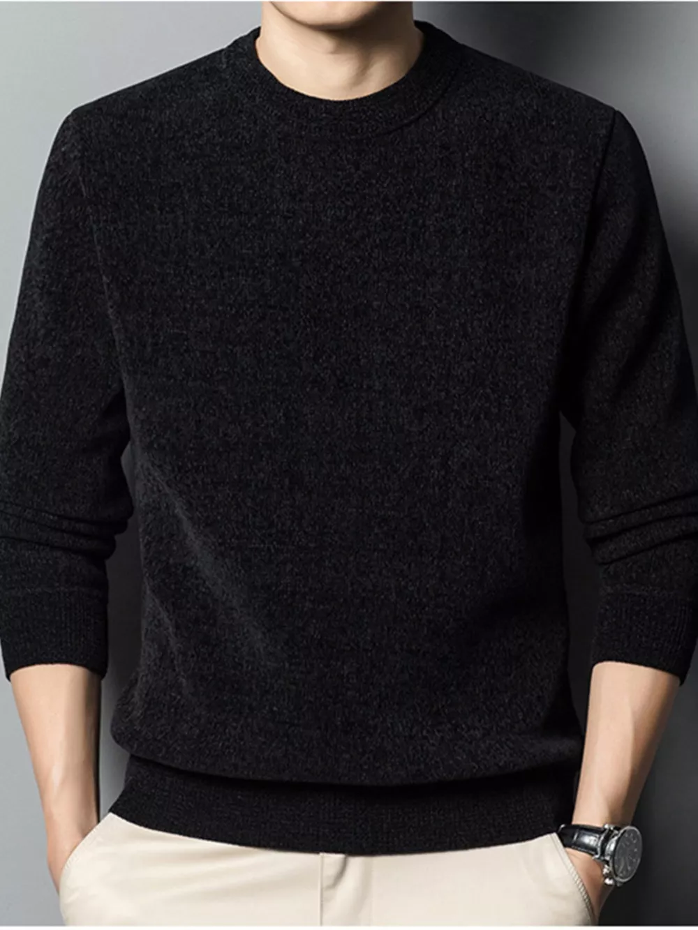 Men's Plus Size Round Neck Long Sleeve Sweater