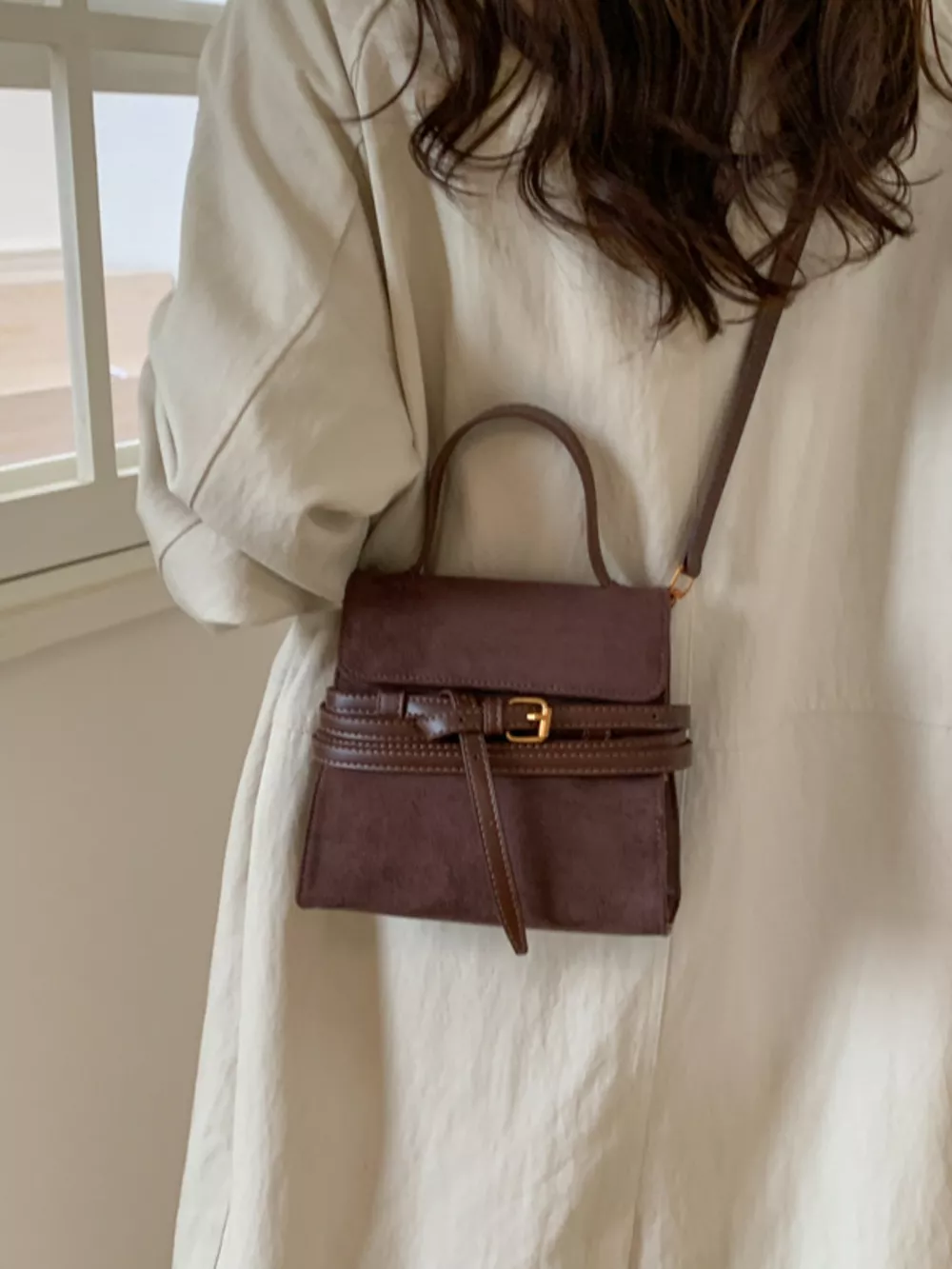 Suede Buckle Decor Crossbody Bag, image 24