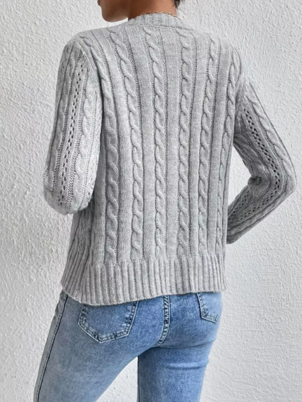 Cable Knit Button-Up Cardigan, image 13