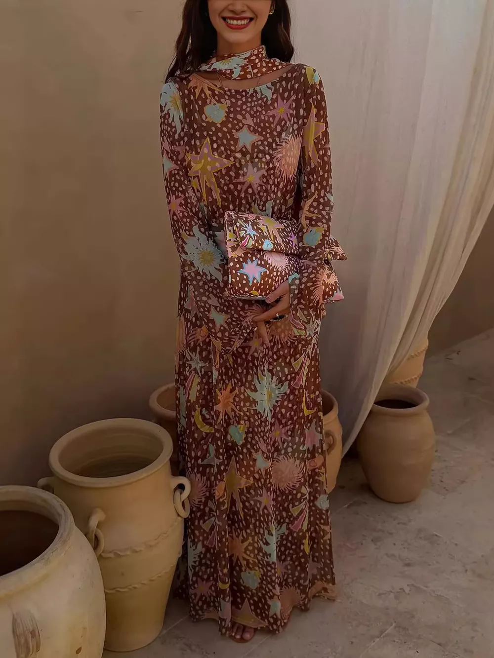 Printed Cami Dress & Long Sleeve Dress & Ribbon Set, image 7