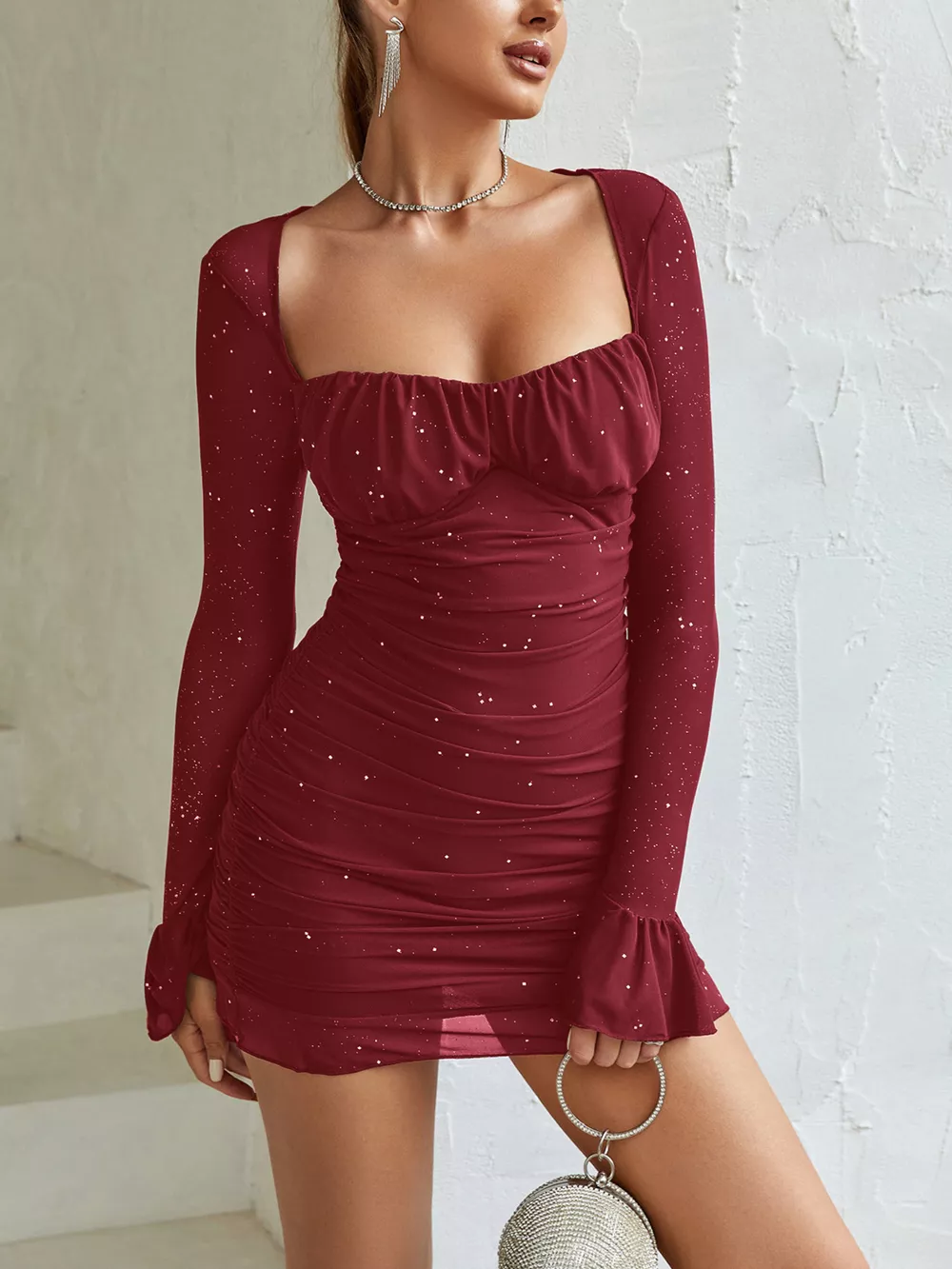 Ruched Glitter Bodycon Mini Dress, image 31