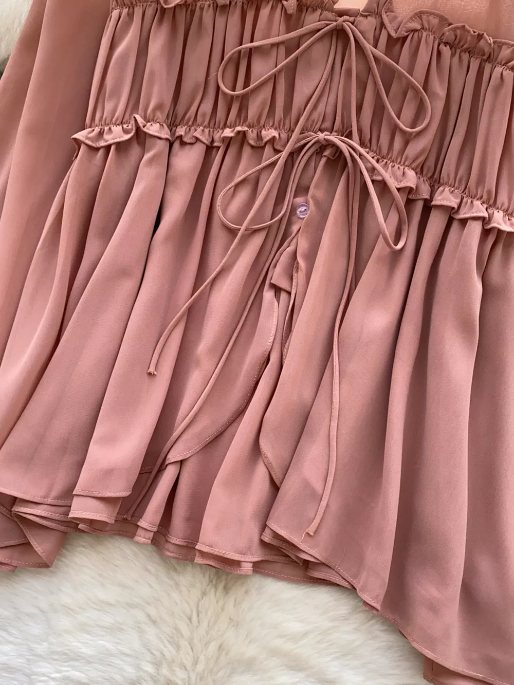 Ruffle Tie-Front Chiffon Blouse, image 7