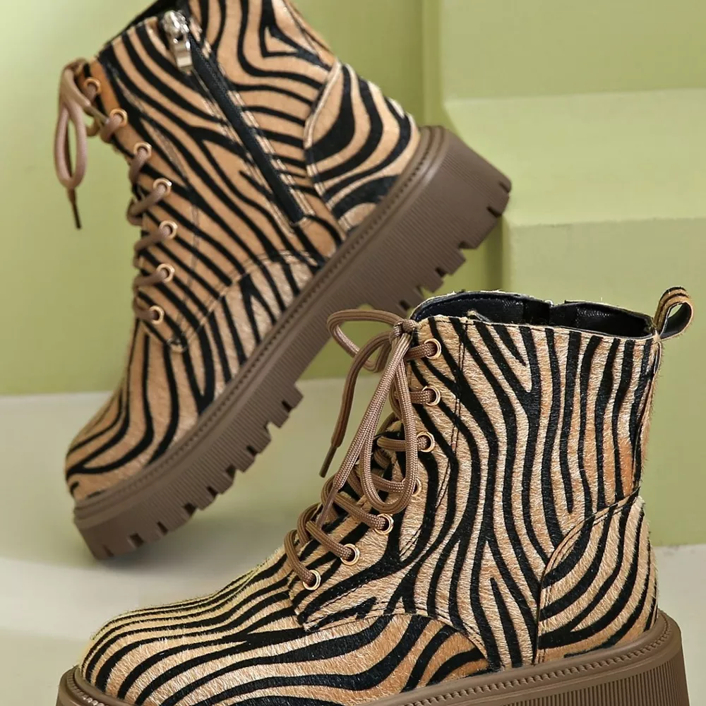 Animal Print Lace-Up Ankle Boots, image 13