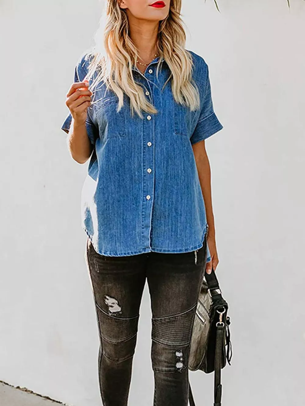 Casual Short Sleeve Denim Shirt, image 5