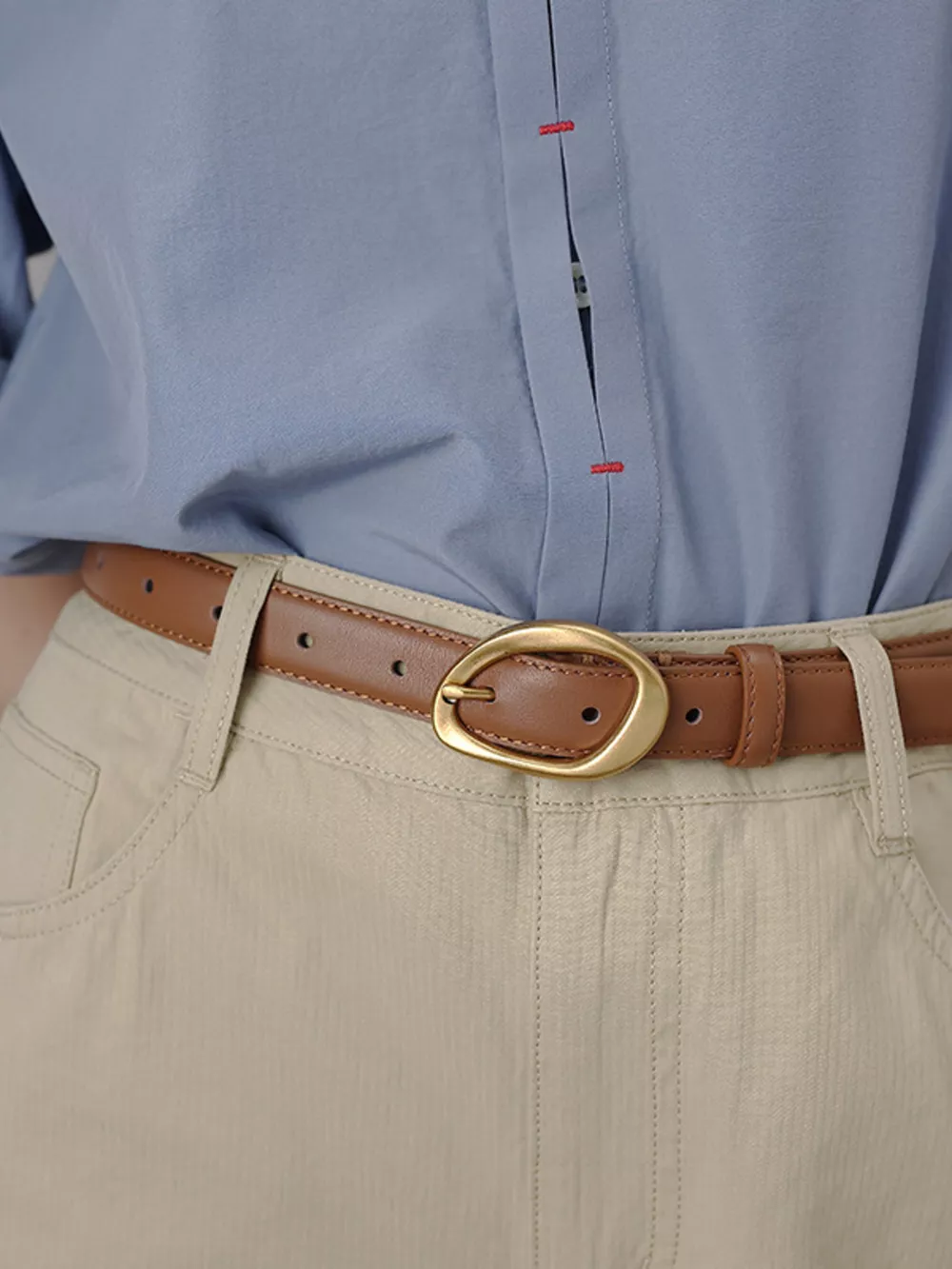 Golden Buckle Leather Belt, image 6