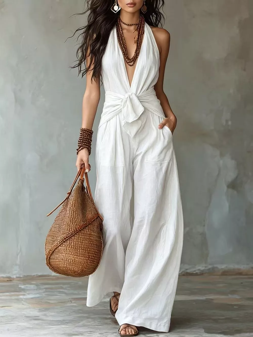 Backless Halter Neck Wide Leg Jumpsuit, image 5