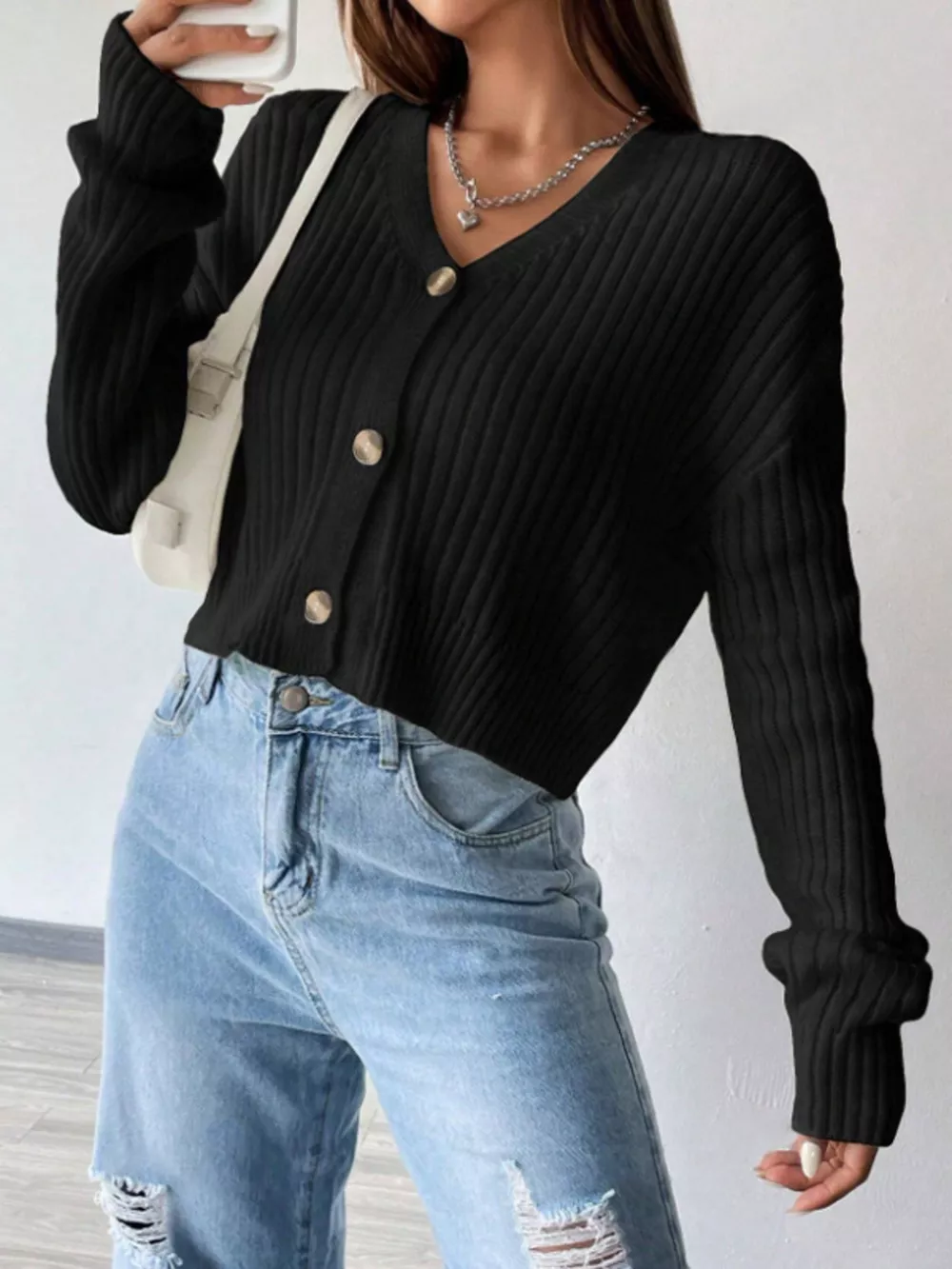 V-Neck Button-Up Cardigan