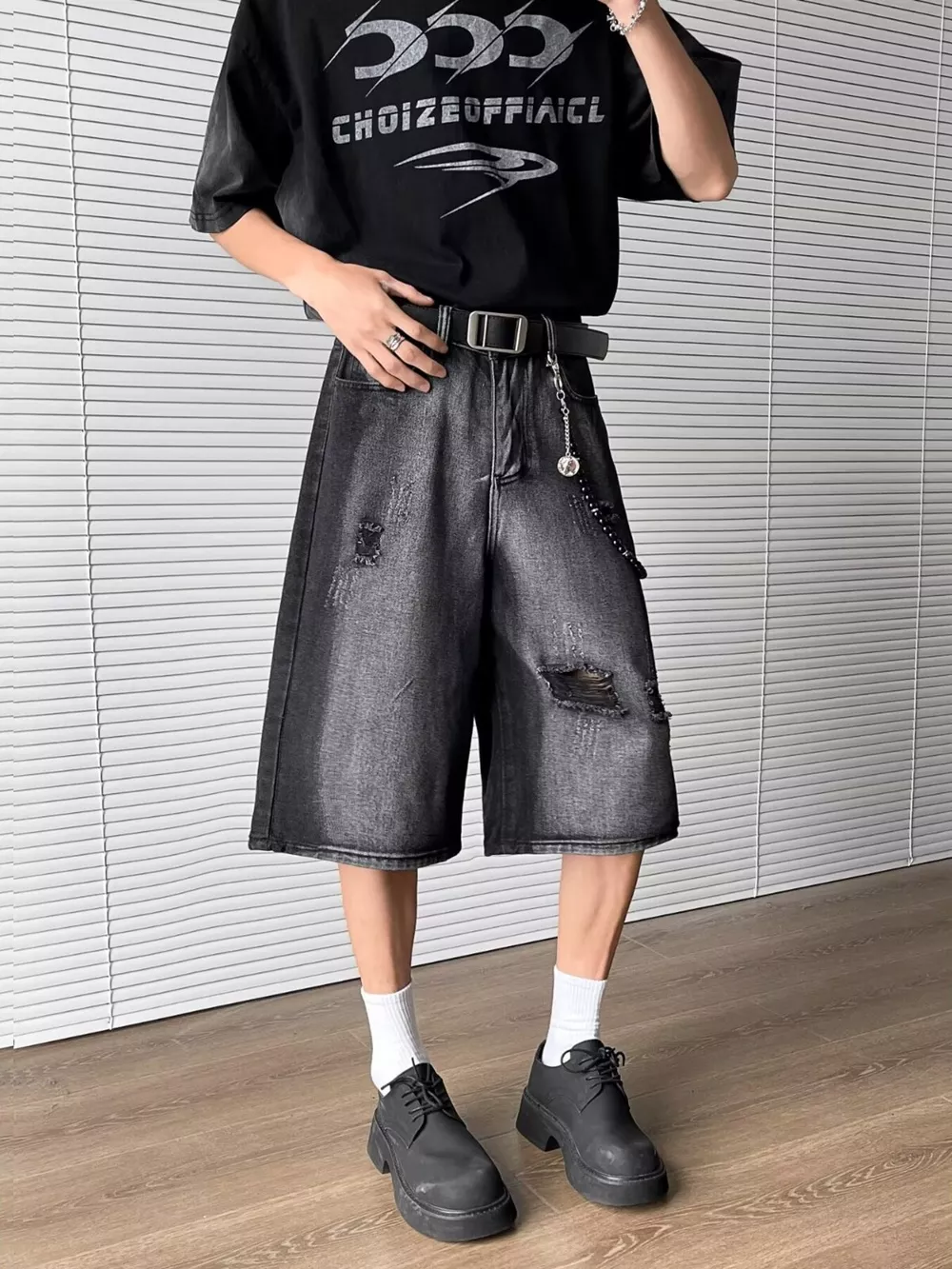 Men's Full Size Distressed Wide Leg Denim Shorts Plus Size, image 4