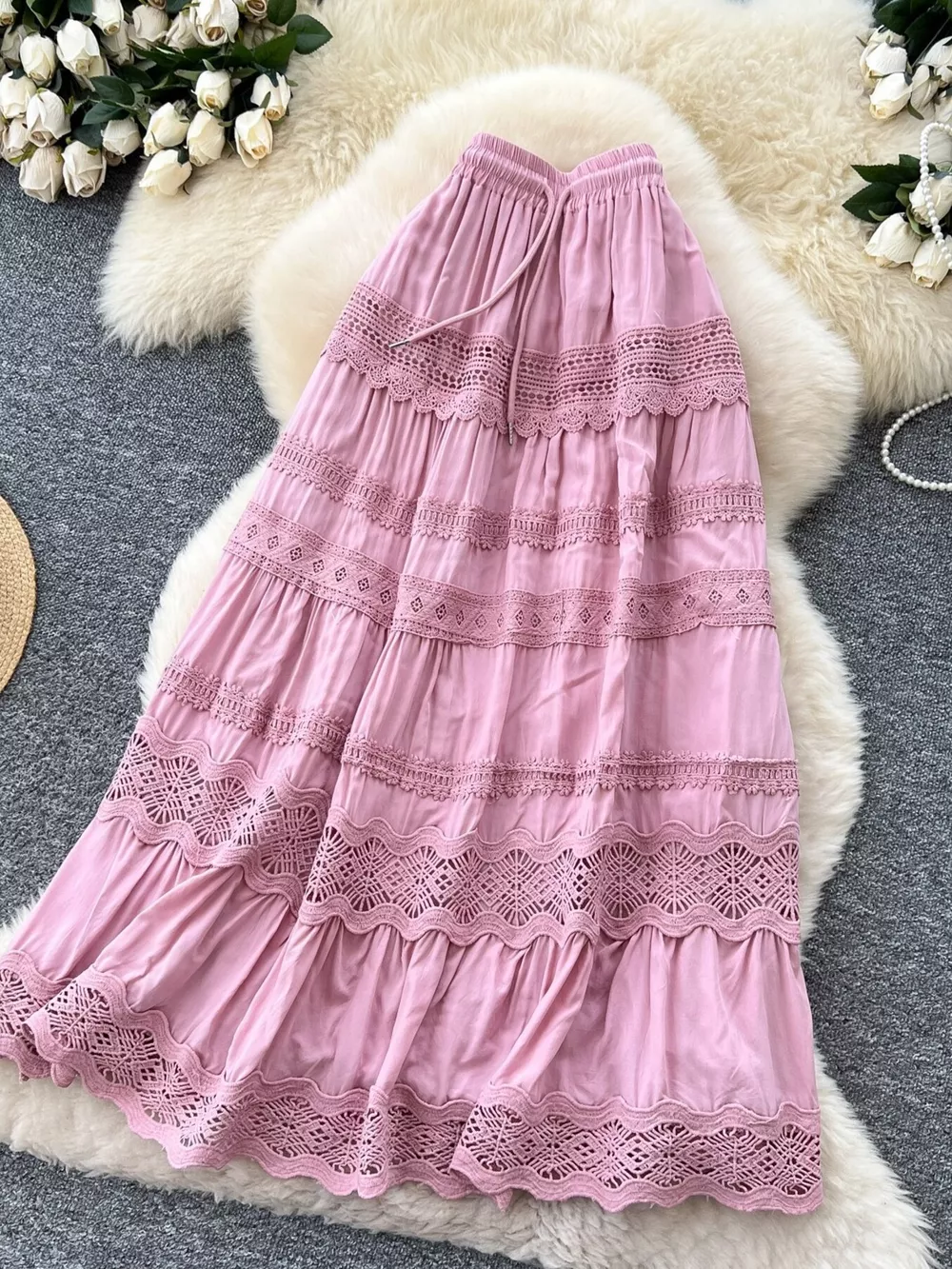 Drawstring Lace Tiered Skirt, image 5
