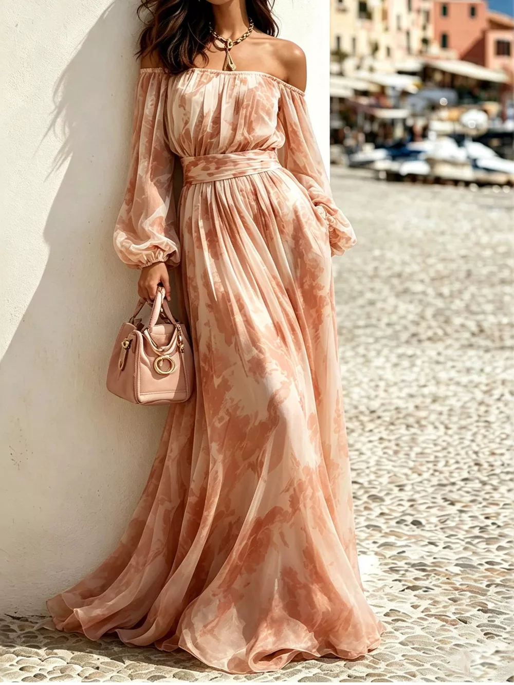 Off-Shoulder Balloon Sleeves Maxi Dress, image 2