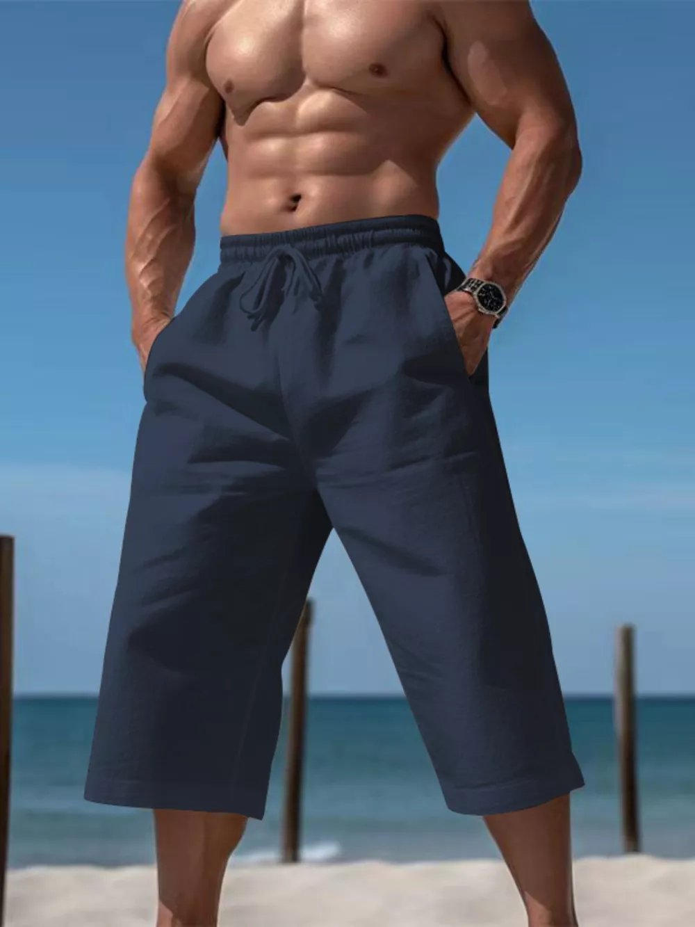 Men's Full Size Casual Drawstring Cropped Pants Plus Size, image 2