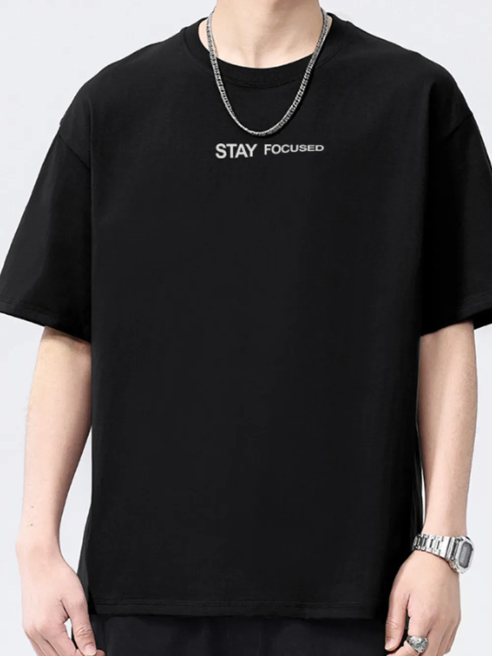 Men's Full Size Letter Round Neck Short Sleeve T-Shirt Plus Size