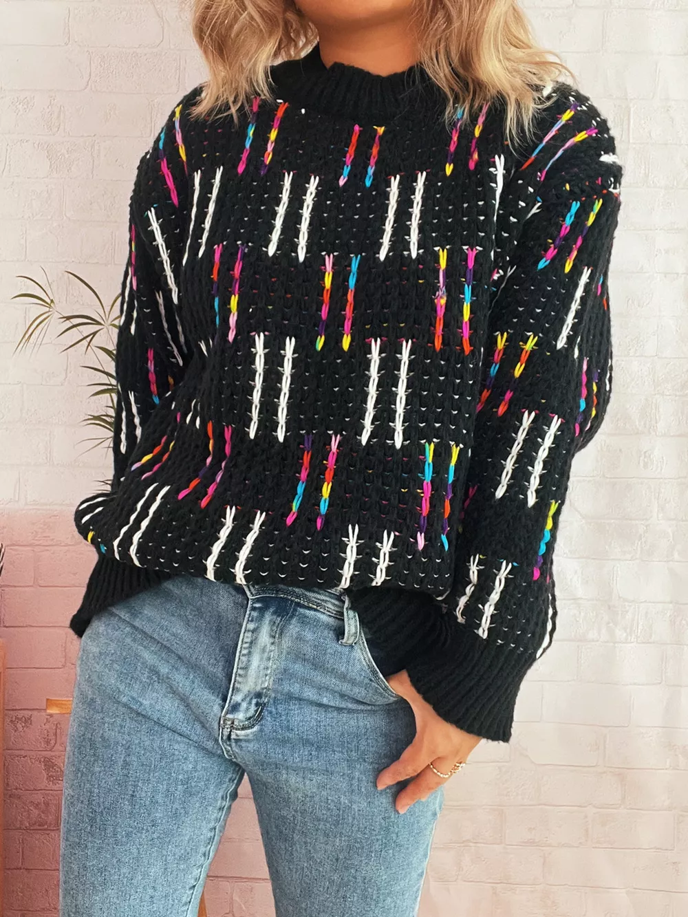 Colorful Round Neck Long Sleeve Sweater