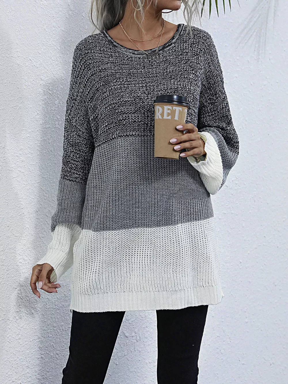 Color Block Round Neck Oversized Sweater, image 7
