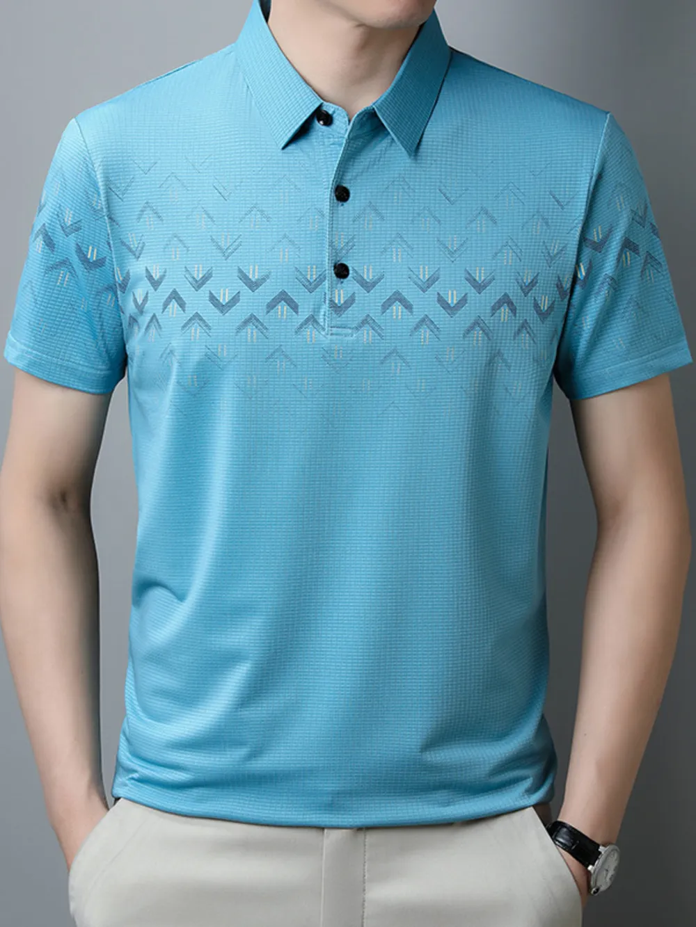 Men's Plus Size Gradient Pattern Business Casual Polo Shirt, image 3
