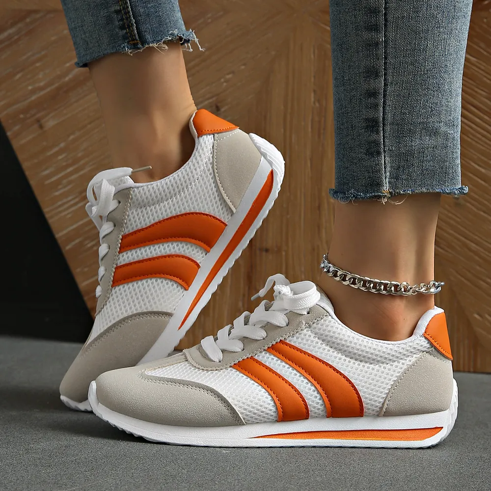 Striped Contrast Mesh Lace Up Sneakers, image 10