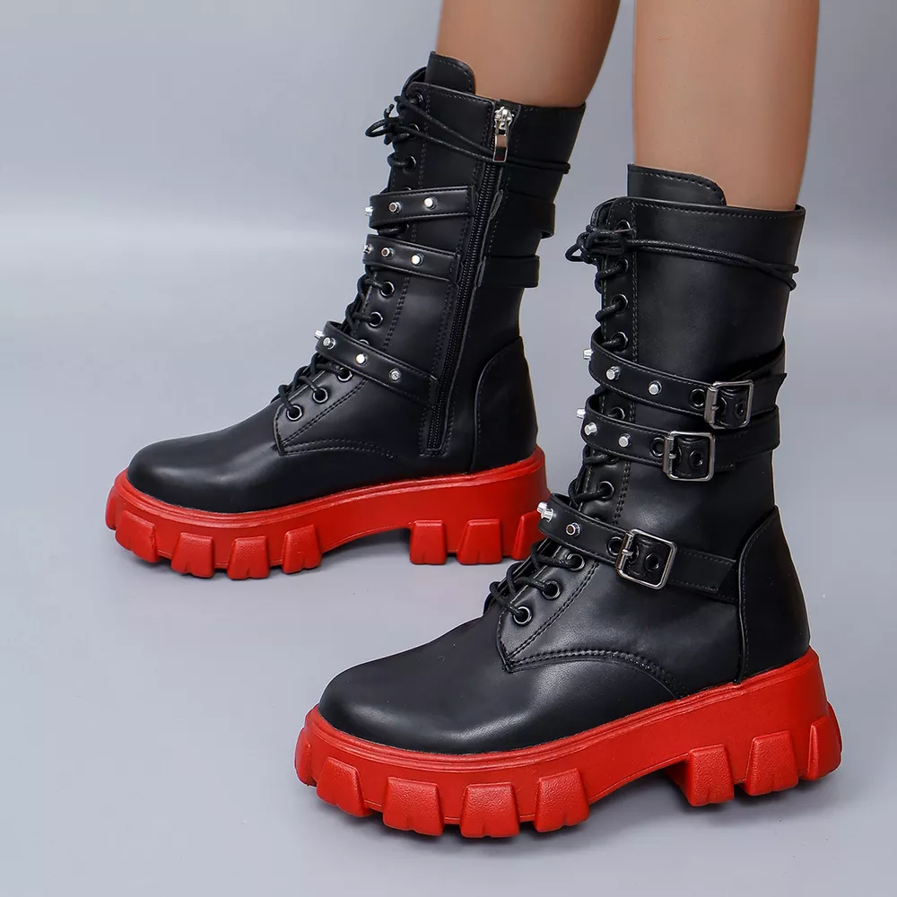 Buckled Lace-Up Combat Boots, image 9