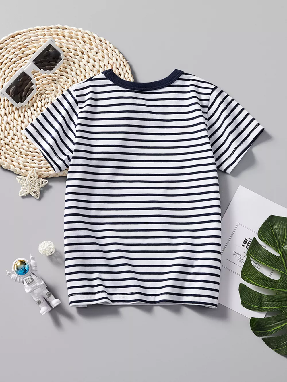 Children's Dinosaur Print Striped Crew Neck Short Sleeve T-Shirt, image 5