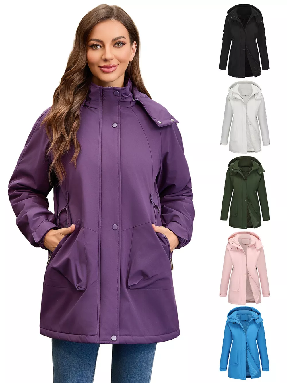 Full Size Hooded Mid-Length Windproof Outerwear Plus Size, image 3