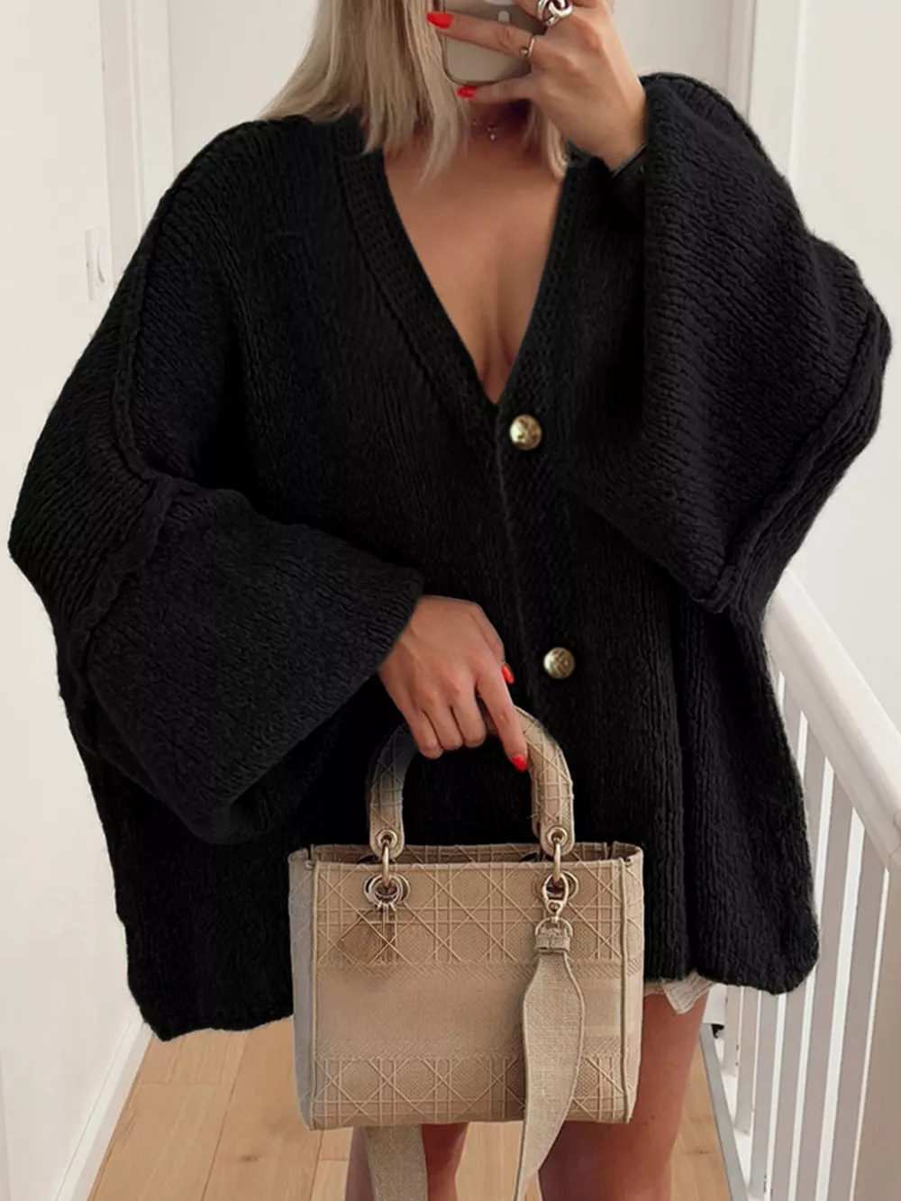 Oversized Knit Button Up Cardigan, image 12