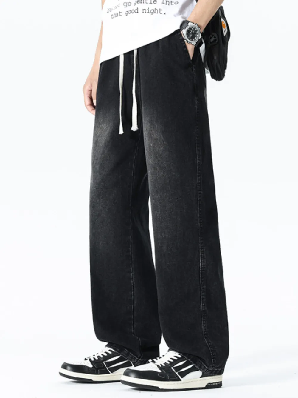 Men's Plus Size Drawstring Wide Leg Jeans, image 2