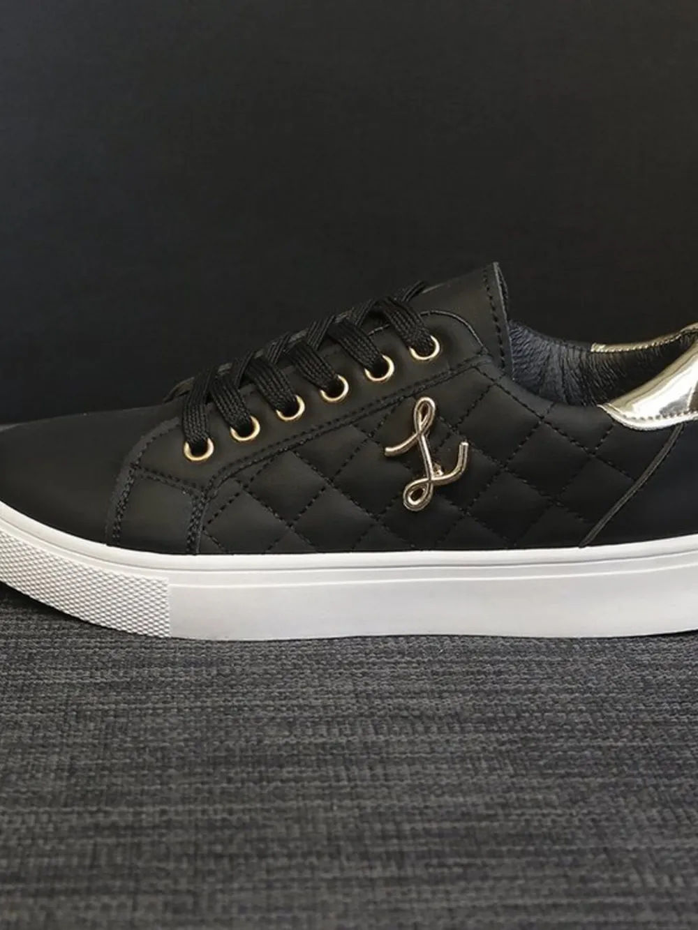 Quilted Platform Sneakers with Metallic Gold Accents, image 4