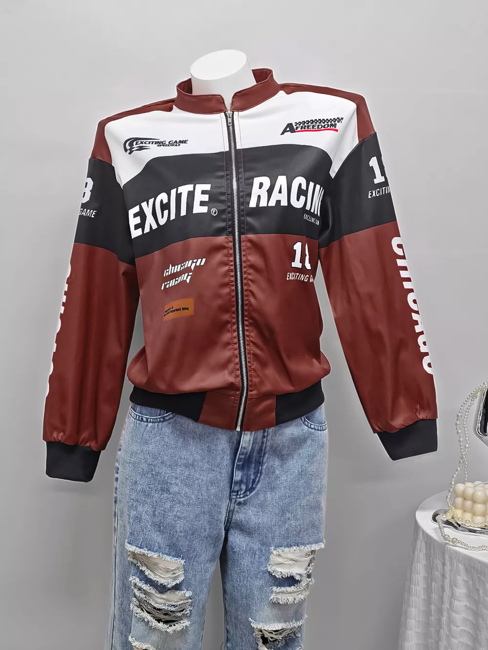 Letter Print Zip Up Jacket, image 26