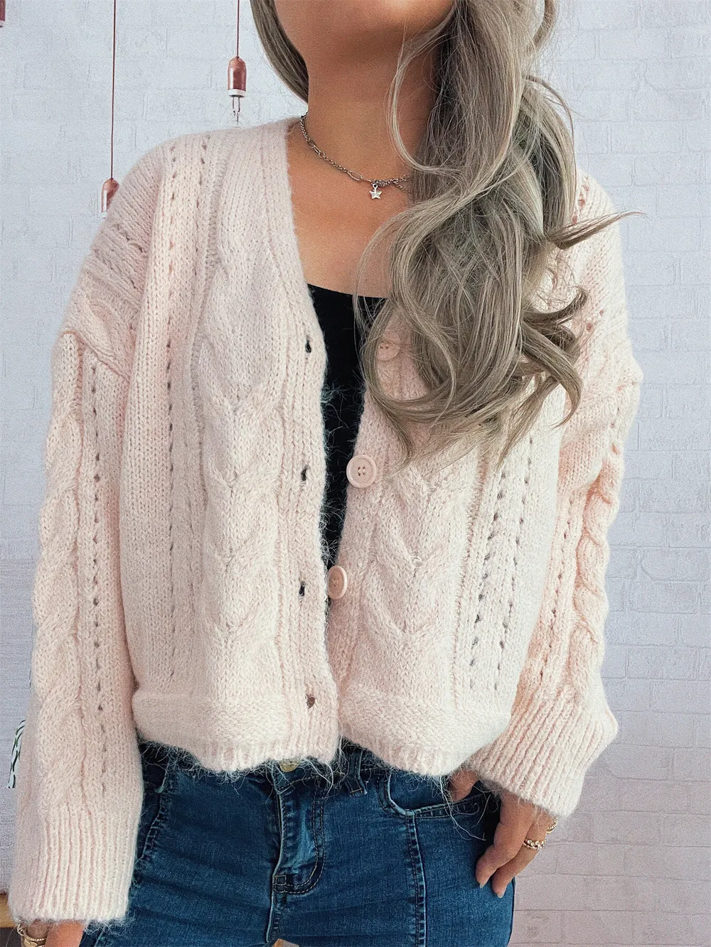 Cable Knit Button-Up Cardigan, image 9