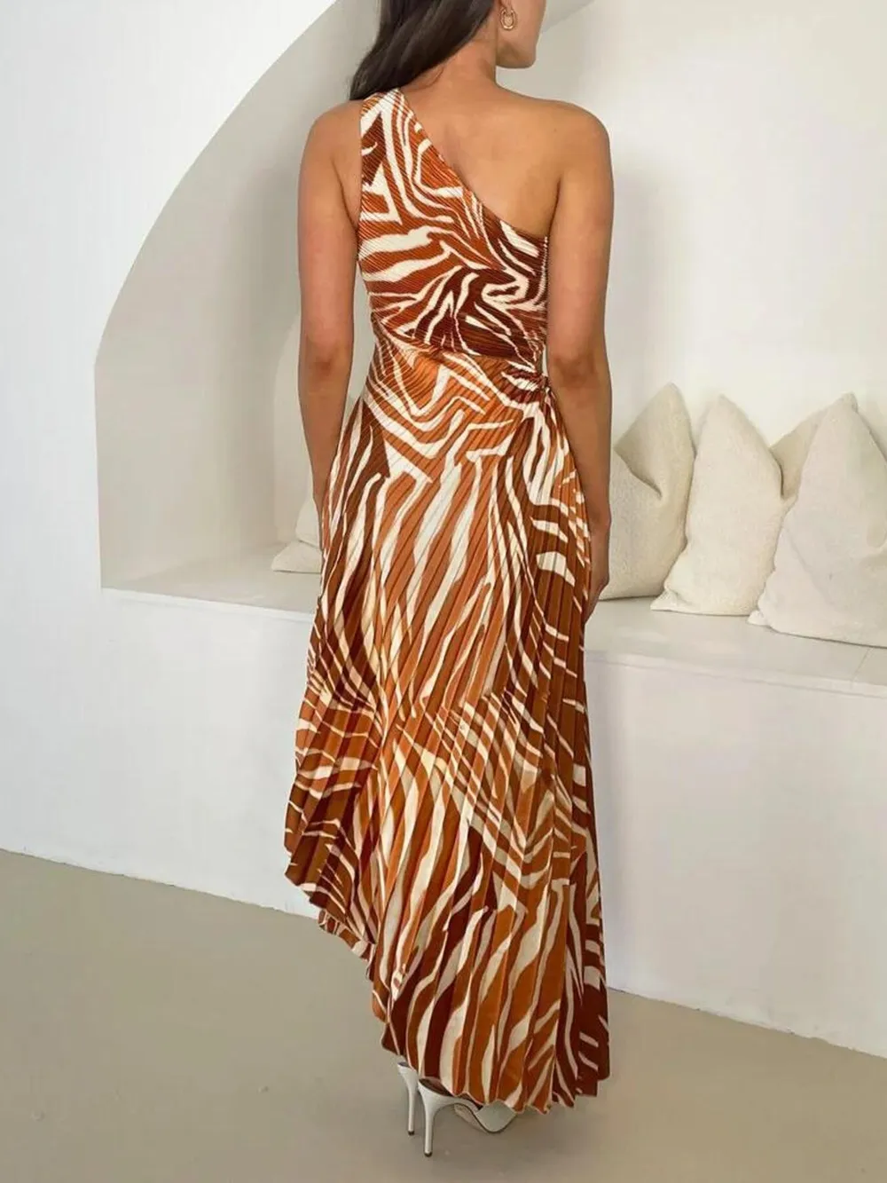 Printed One Shoulder Asymmetrical Maxi Dress, image 10