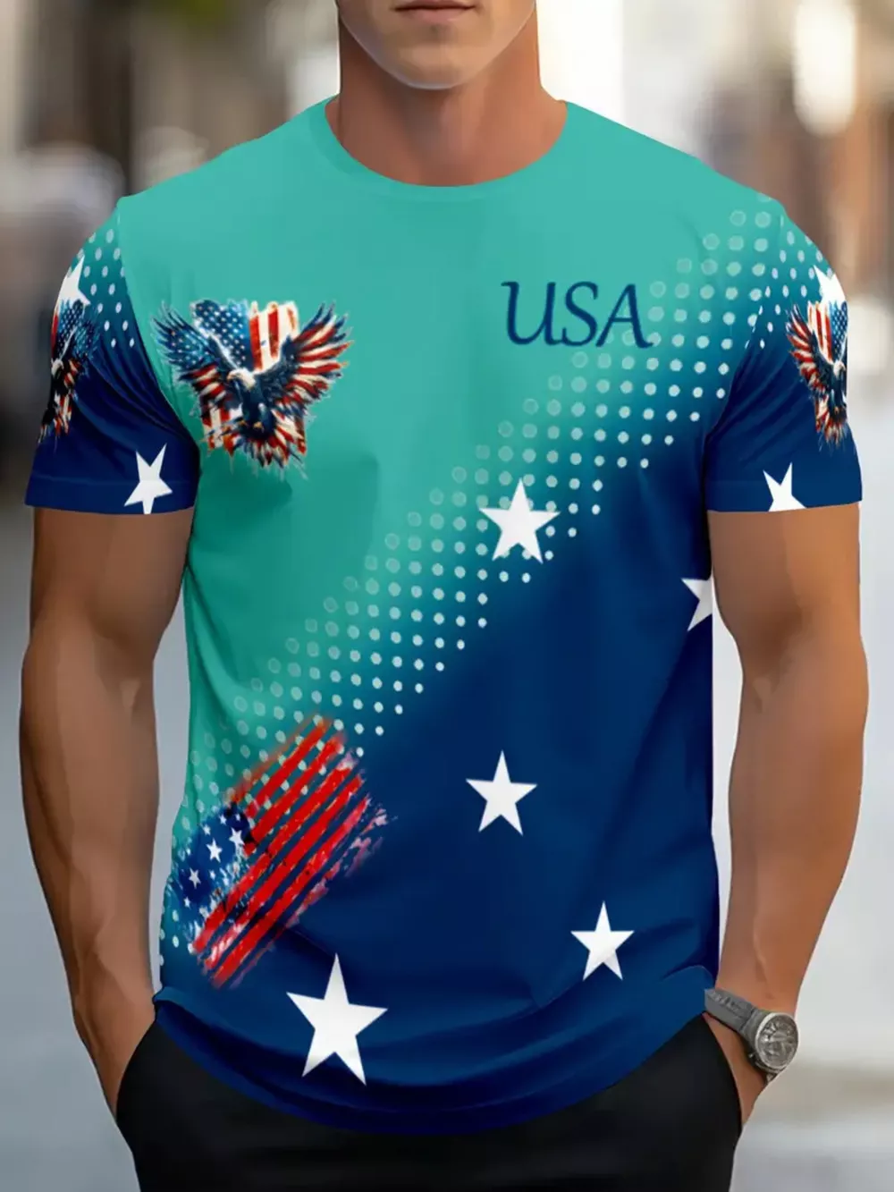 Men's Full Size Patriotic Eagle USA Graphic T-Shirt Plus Size, image 2