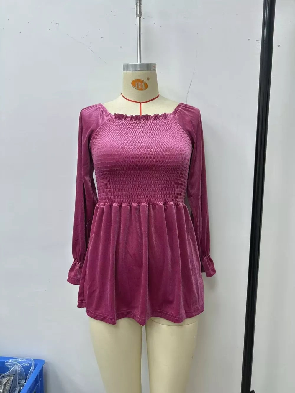 Velvet Smocked Peplum Blouse, image 6