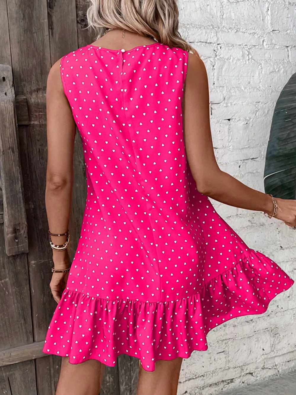 Heart Print Sleeveless Ruffle Hem Mini Dress, image 5