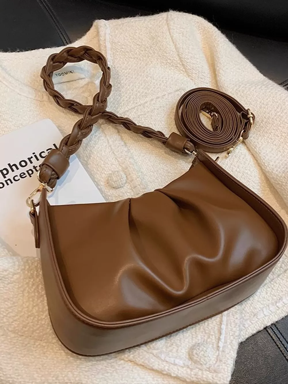 Ruched Braided Strap Crossbody Bag, image 4