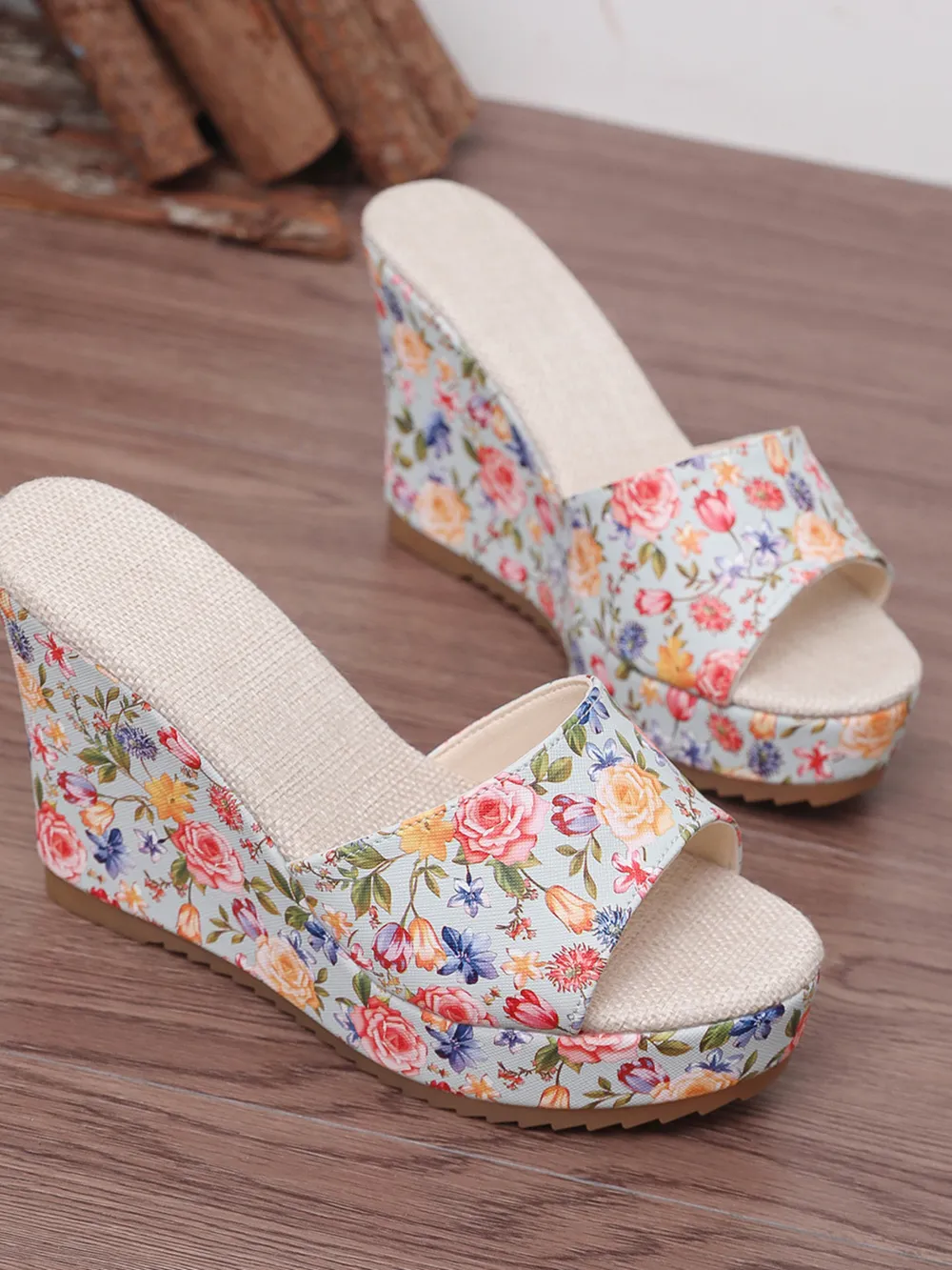 Floral Print Platform Wedge Sandals, image 6